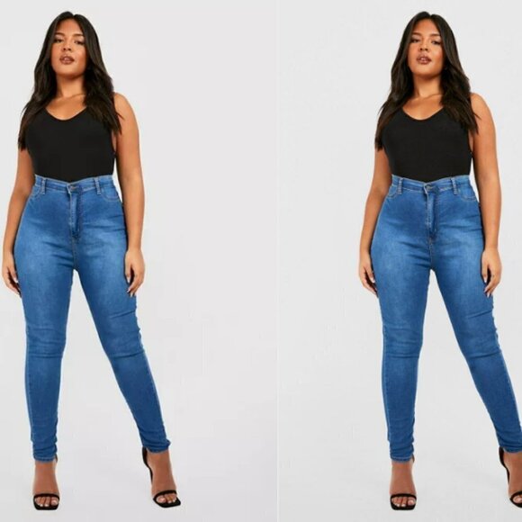 Boohoo Plus Size Butt Shaper High Stretch Skinny Jeans- NWT - Picture 1 of 10